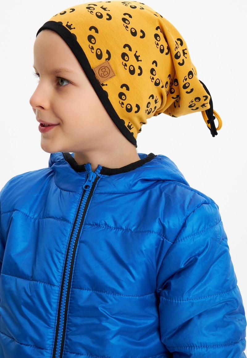 Mustard Boy's Panda Patterned Hat Beanie Soft Double Layer 100% Natural Cotton Combed Cotton