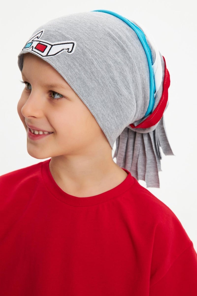 Gray Baby Boy Colorful Striped Car Figured 4 Season Hat Beanie Soft 100% Cotton Combed Cotton