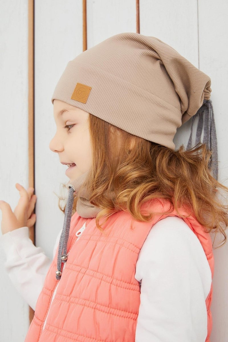 Girl's Brown String Hat Beanie Neck Collar Set Cotton Camisole