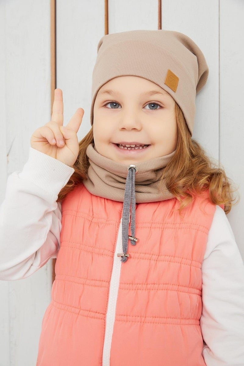 Girl's Brown String Hat Beanie Neck Collar Set Cotton Camisole