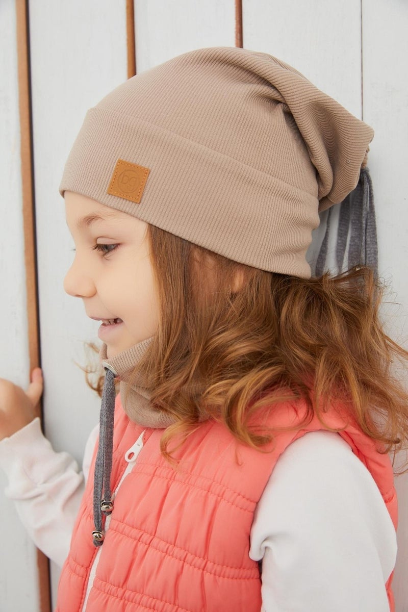 Girl's Brown String Hat Beanie Neck Collar Set Cotton Camisole