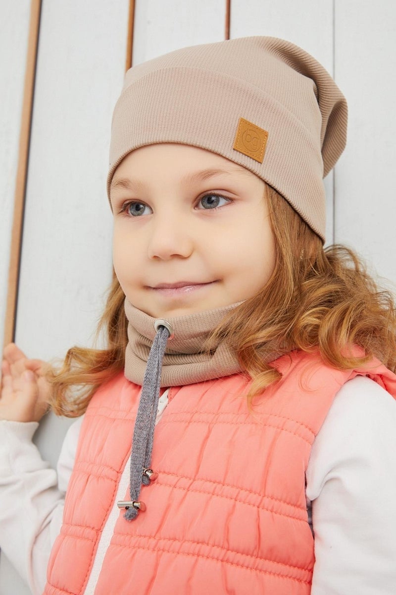 Girl's Brown String Hat Beanie Neck Collar Set Cotton Camisole