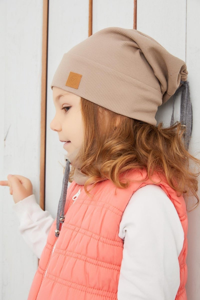 Girl's Brown String Hat Beanie Neck Collar Set Cotton Camisole