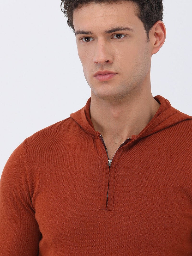 Orange Hooded Cotton Blend Knitwear