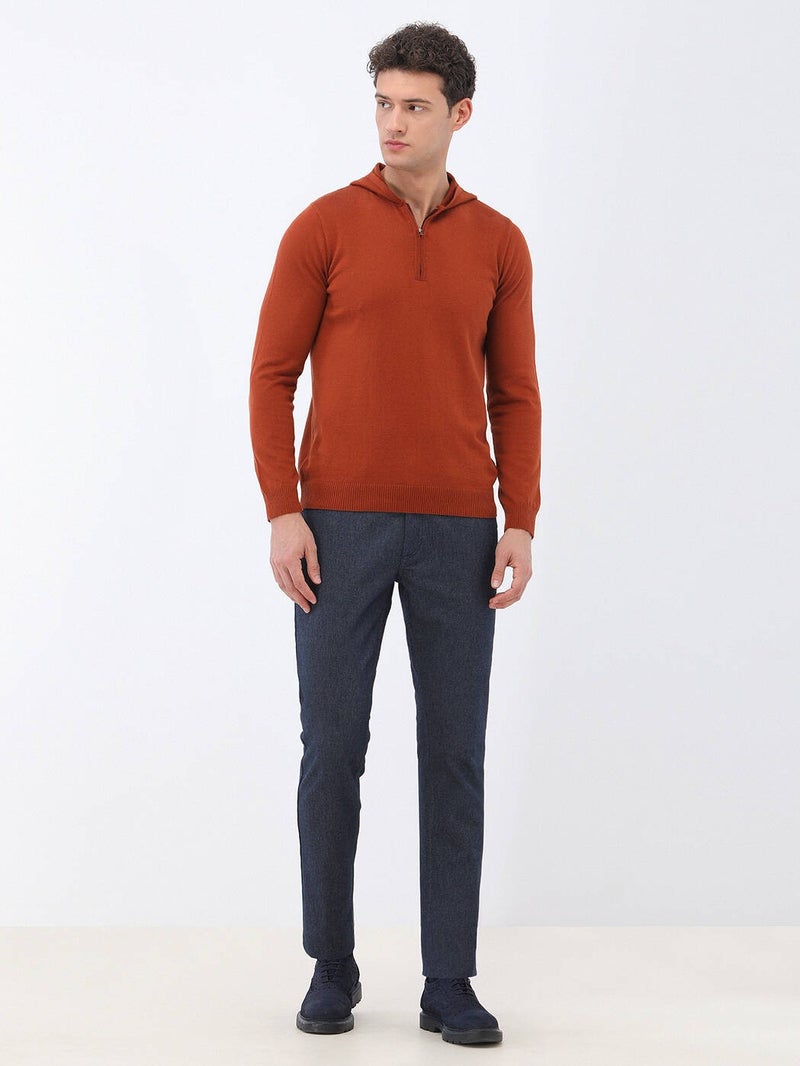 Orange Hooded Cotton Blend Knitwear