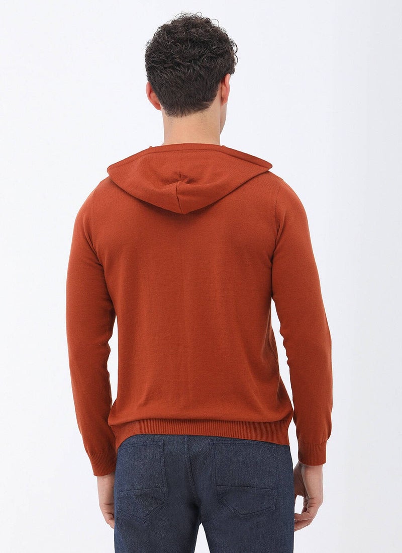 Orange Hooded Cotton Blend Knitwear