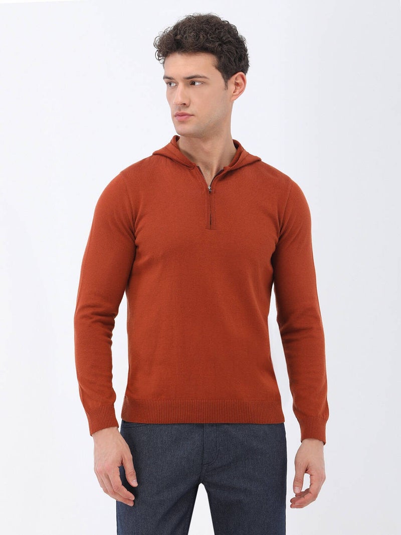 Orange Hooded Cotton Blend Knitwear