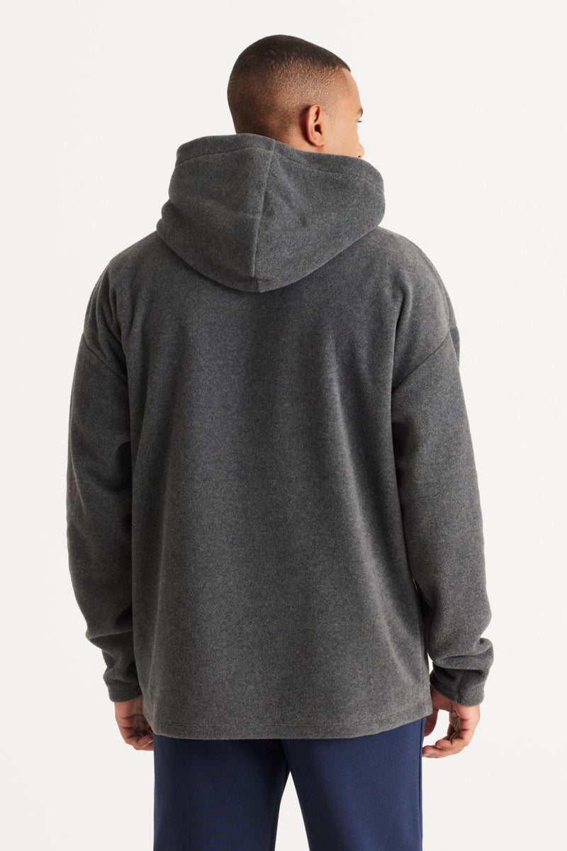 Men's Anthracite-melange Oversize Loose-Fit Hooded Fleece Sweatshirt