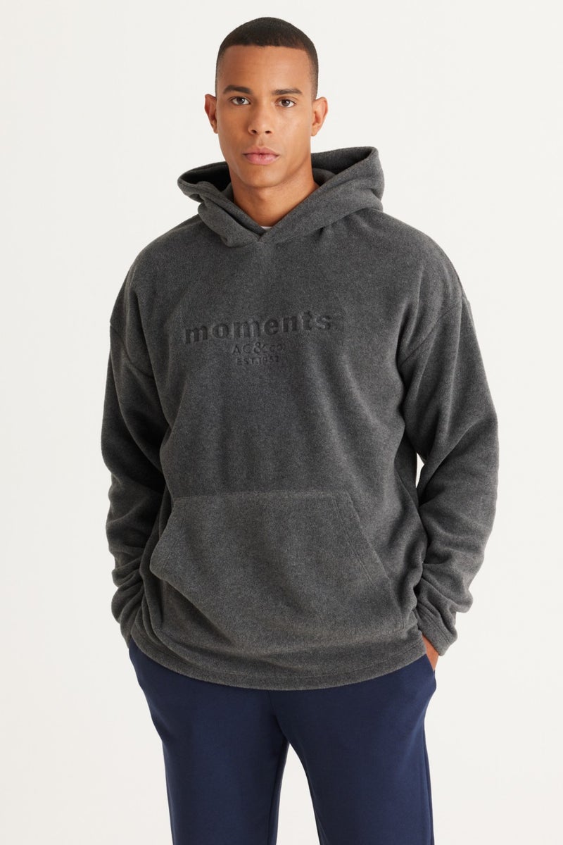 Men's Anthracite-melange Oversize Loose-Fit Hooded Fleece Sweatshirt