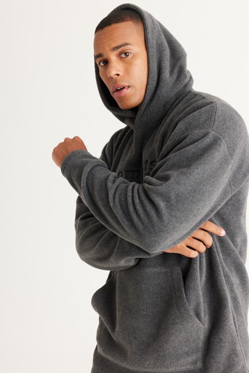 Men's Anthracite-melange Oversize Loose-Fit Hooded Fleece Sweatshirt