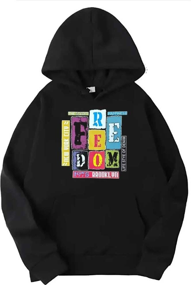 Black Freedom Printed Hooded Sweatshirt