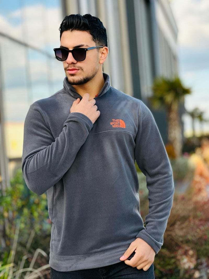Smoke Unisex Embroidered Stand Collar Half Zip Fleece Sweatshirt - 2321