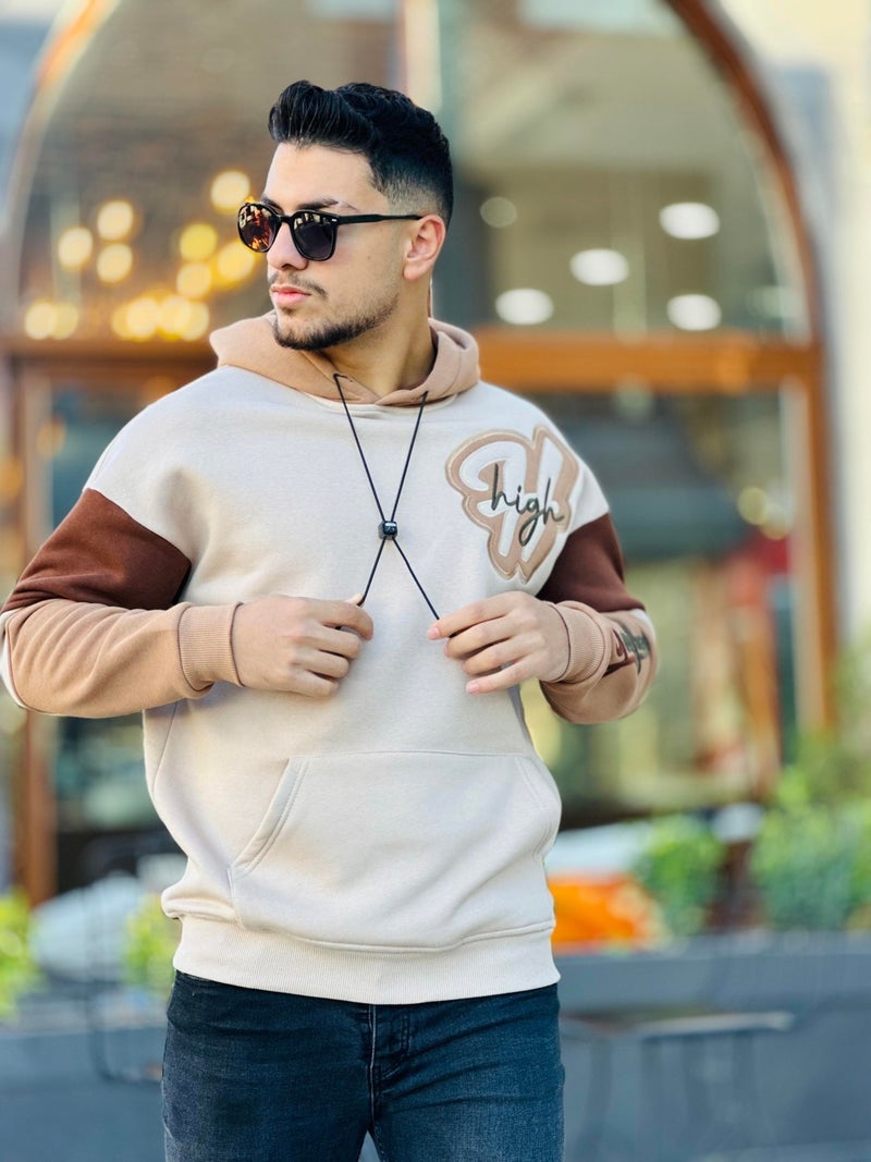 High Embroidered Oversize Sweatshirt - Beige