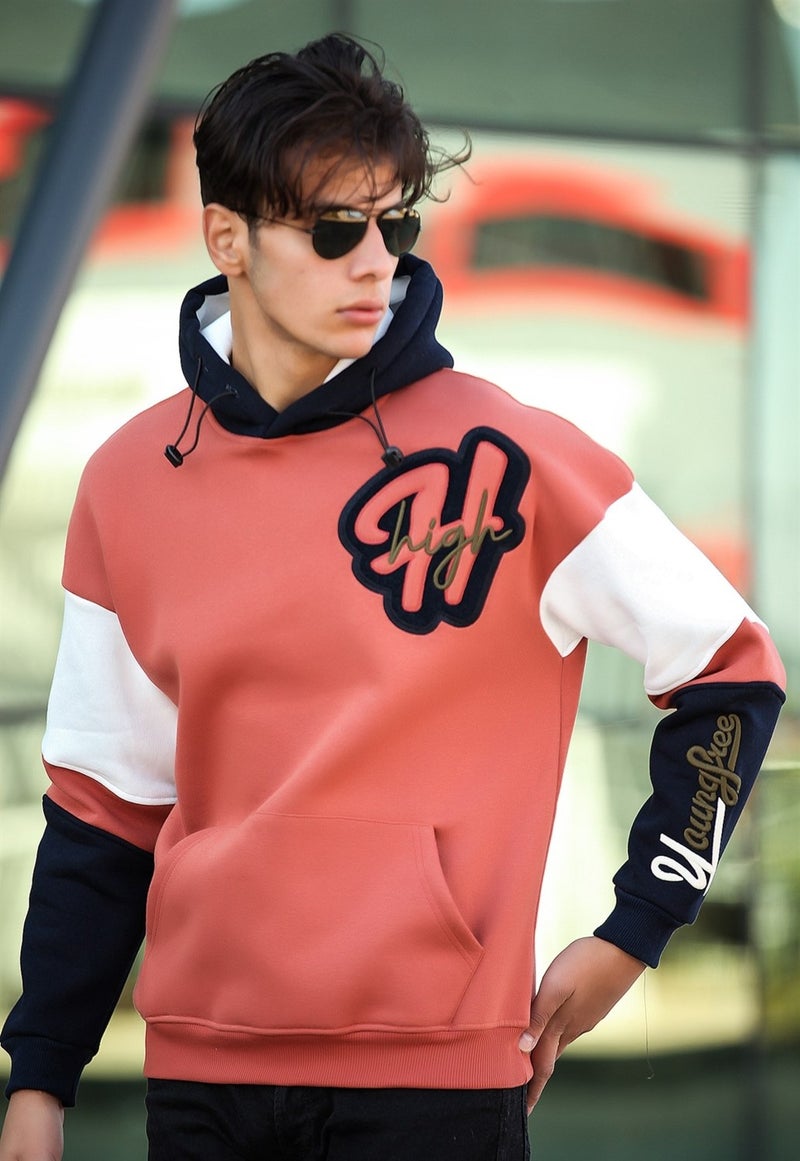 High Embroidered Oversize Sweatshirt - Salmon