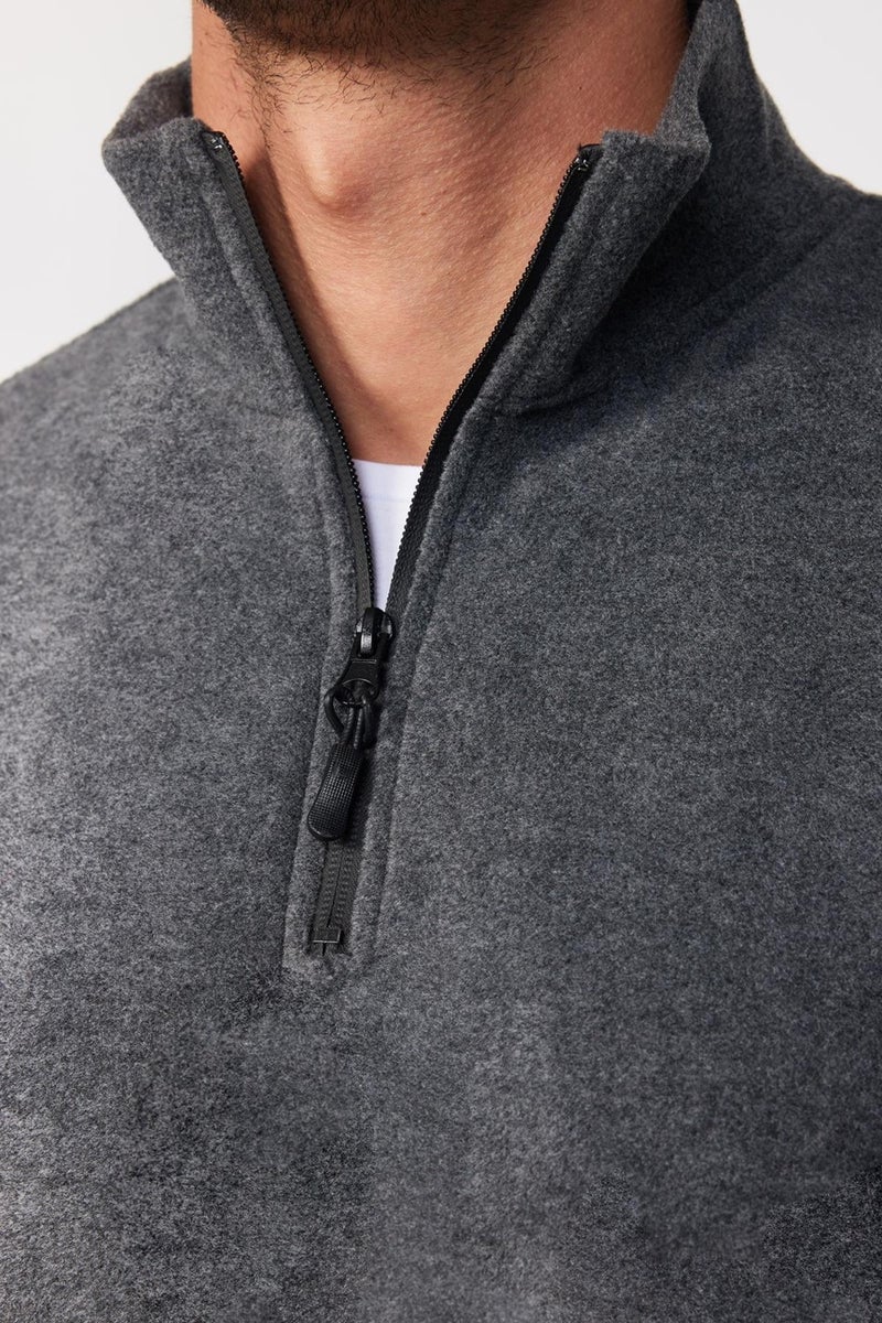 Men's Standard Fit Comfortable Cut Non-Pilling Cold-Proof Anthracite Stand-up Collar Fleece Sweatshirt