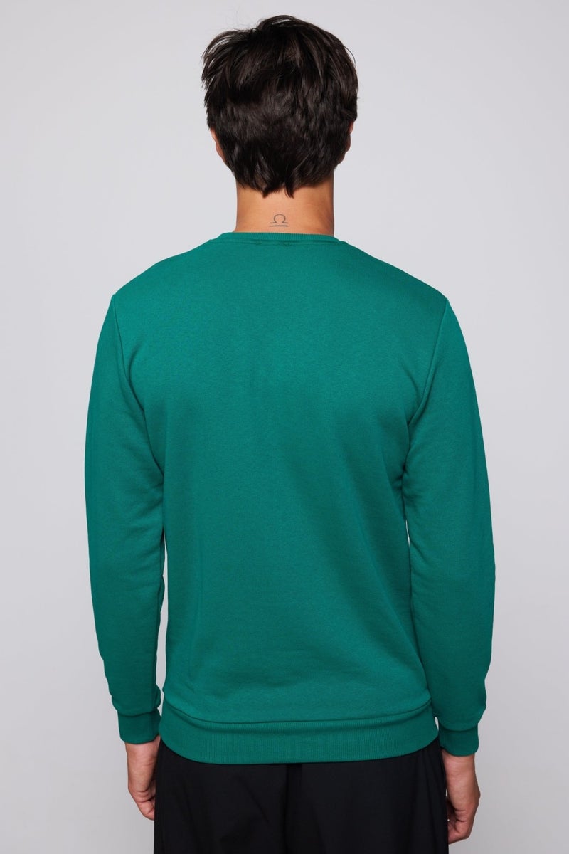 Cotton Crew Neck Basic Unisex Green Sweatshirt