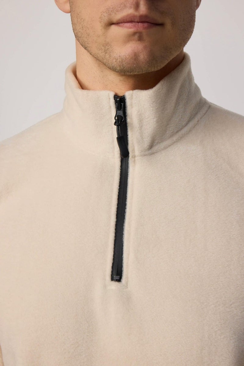 Men's Stand-Up Collar Non-Pilling Cold-Proof Standard Fit Comfortable Cut Beige Fleece Sweatshirt