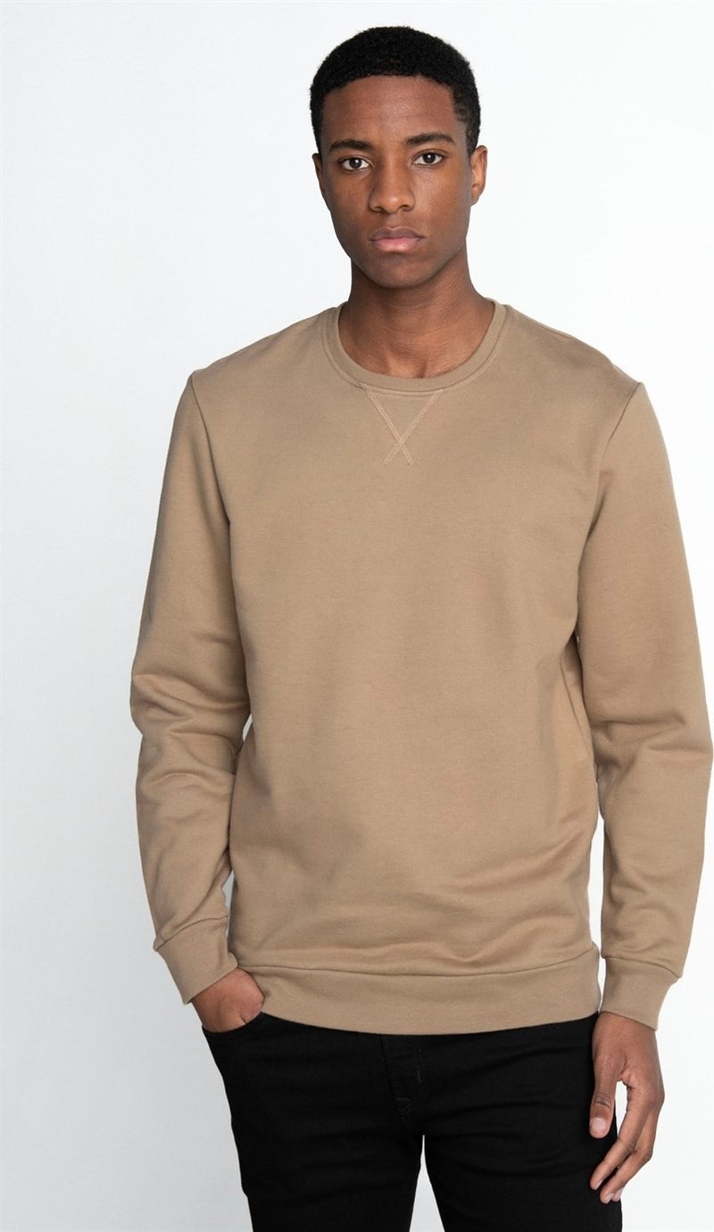 Cotton Crew Neck Basic Brown Unisex Sweatshirt