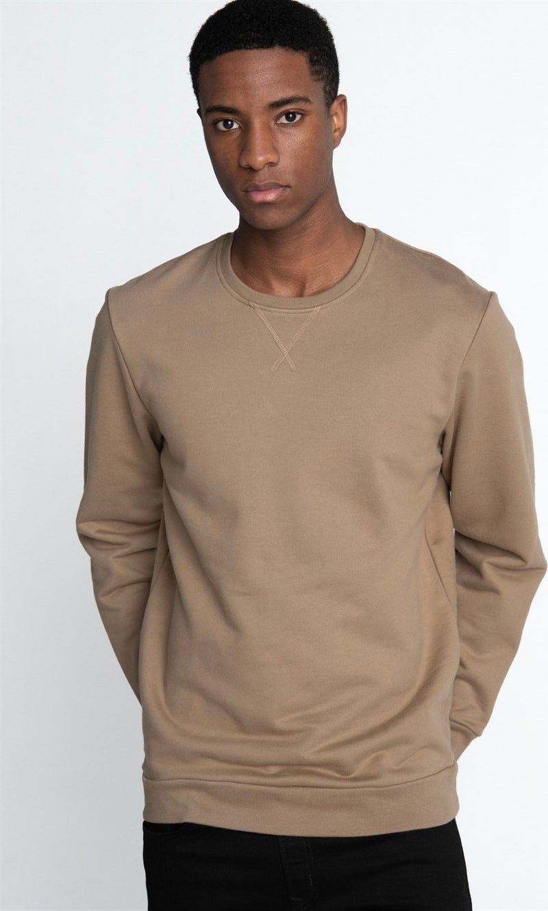 Cotton Crew Neck Basic Brown Unisex Sweatshirt