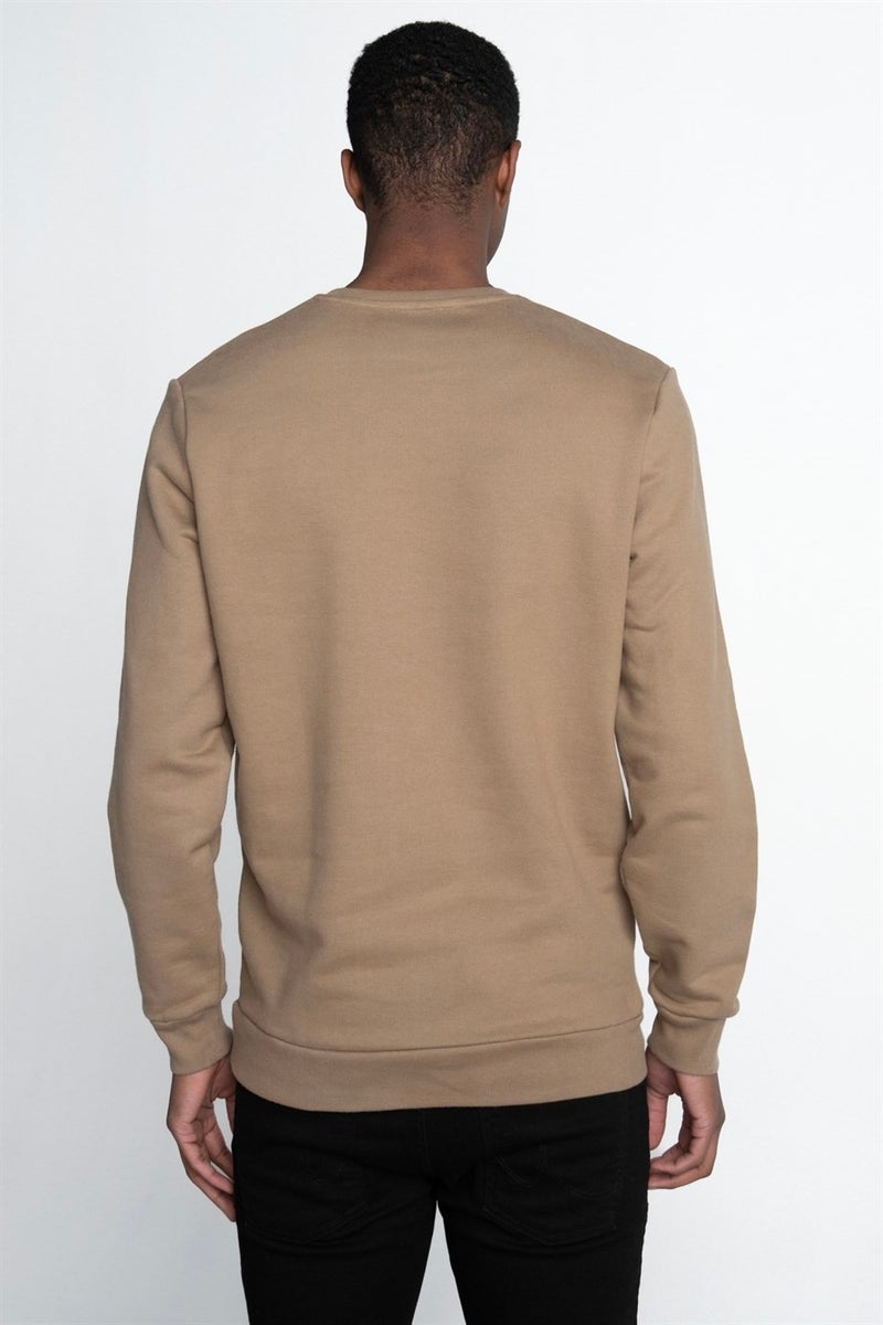 Cotton Crew Neck Basic Brown Unisex Sweatshirt