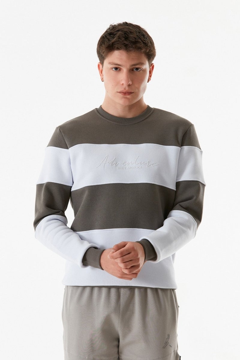 Color Block Text Printed Crew Neck Sweatshirt