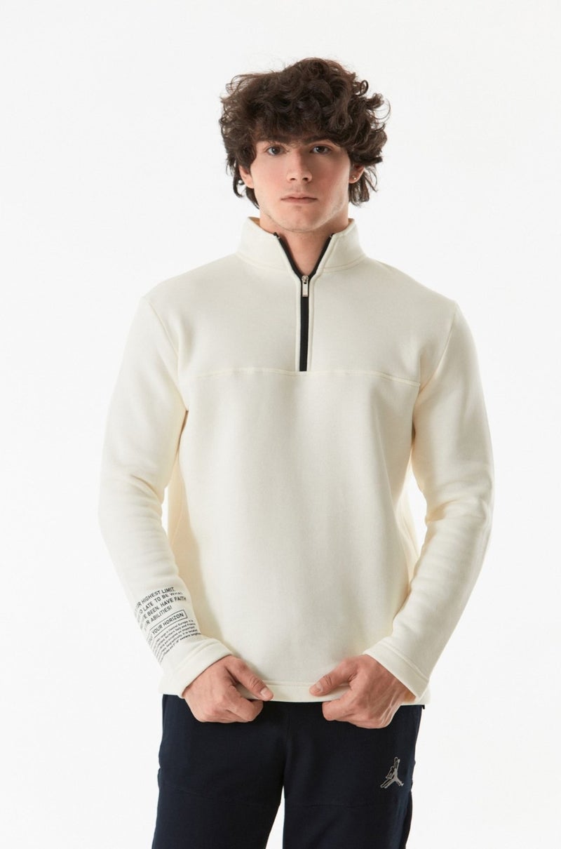 Basic Half Zipper Stand Collar Sweatshirt