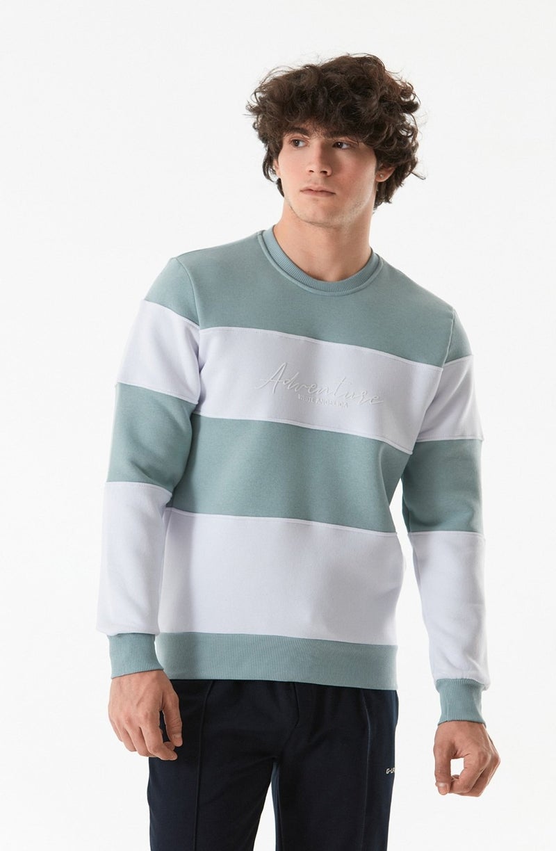 Color Block Text Printed Crew Neck Sweatshirt