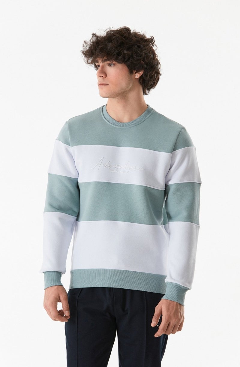 Color Block Text Printed Crew Neck Sweatshirt