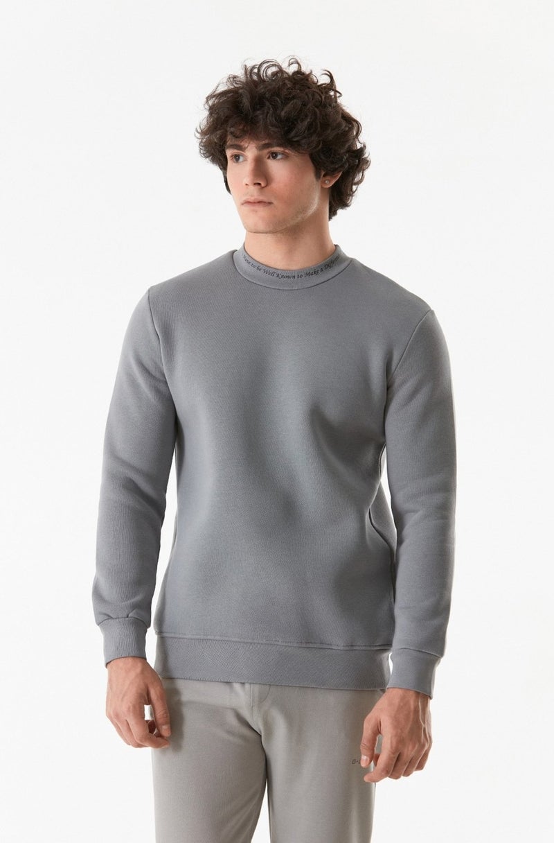 Text Printed Stand Collar Sweatshirt