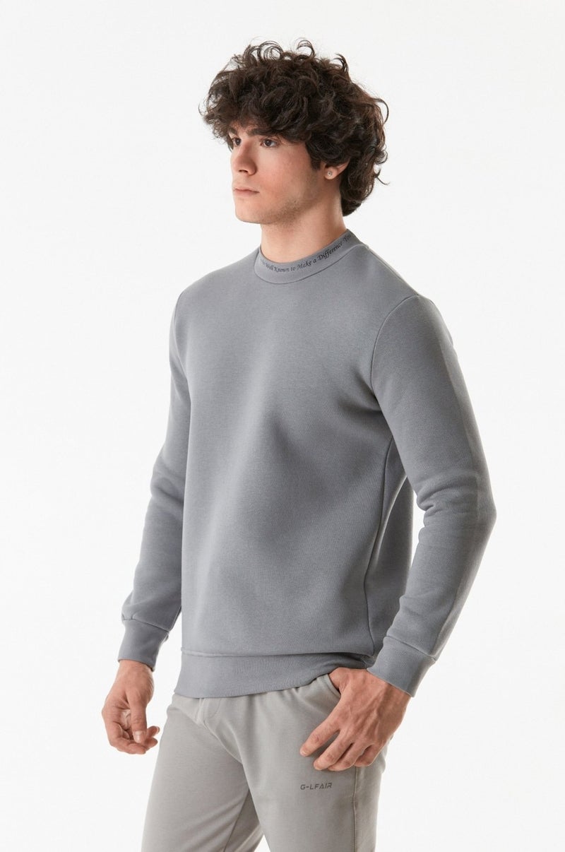 Text Printed Stand Collar Sweatshirt