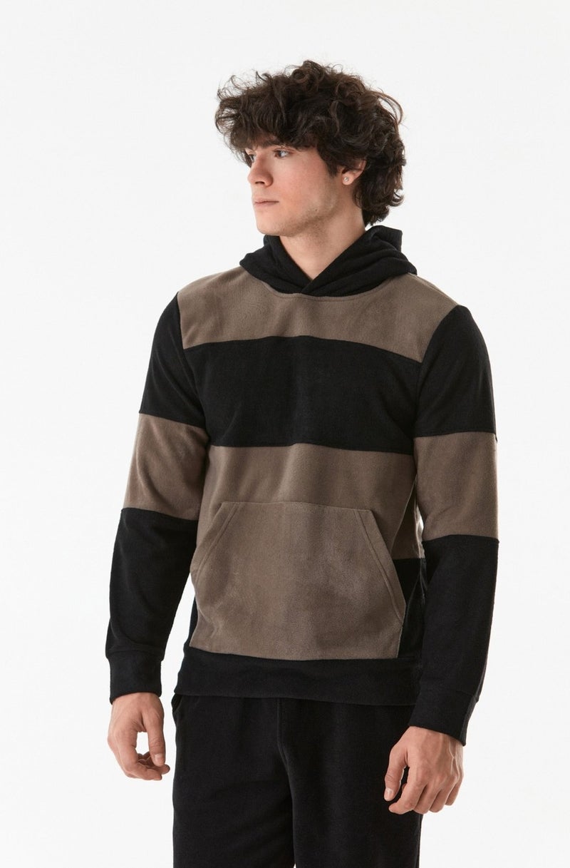 Color Block Hooded Kangaroo Pocket Fleece Sweatshirt