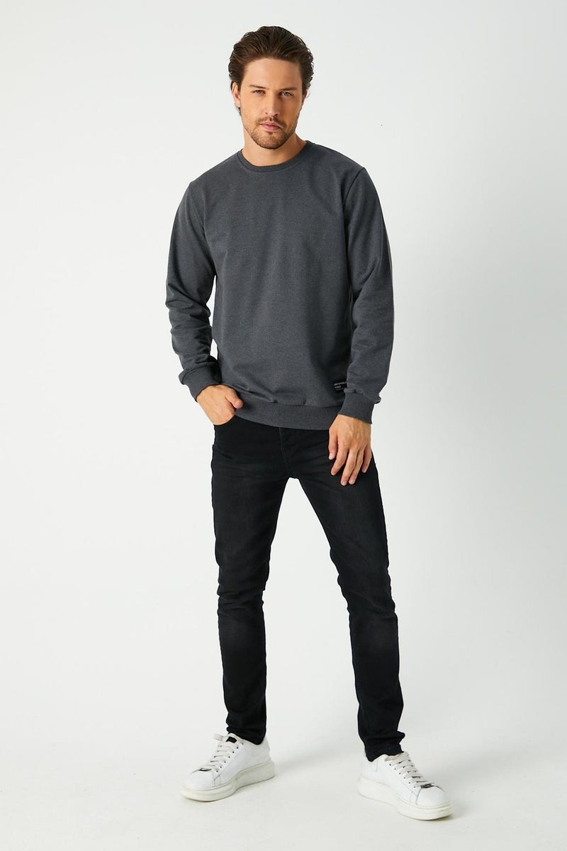 Men's Anthracite Basic Crew Neck Sweatshirt