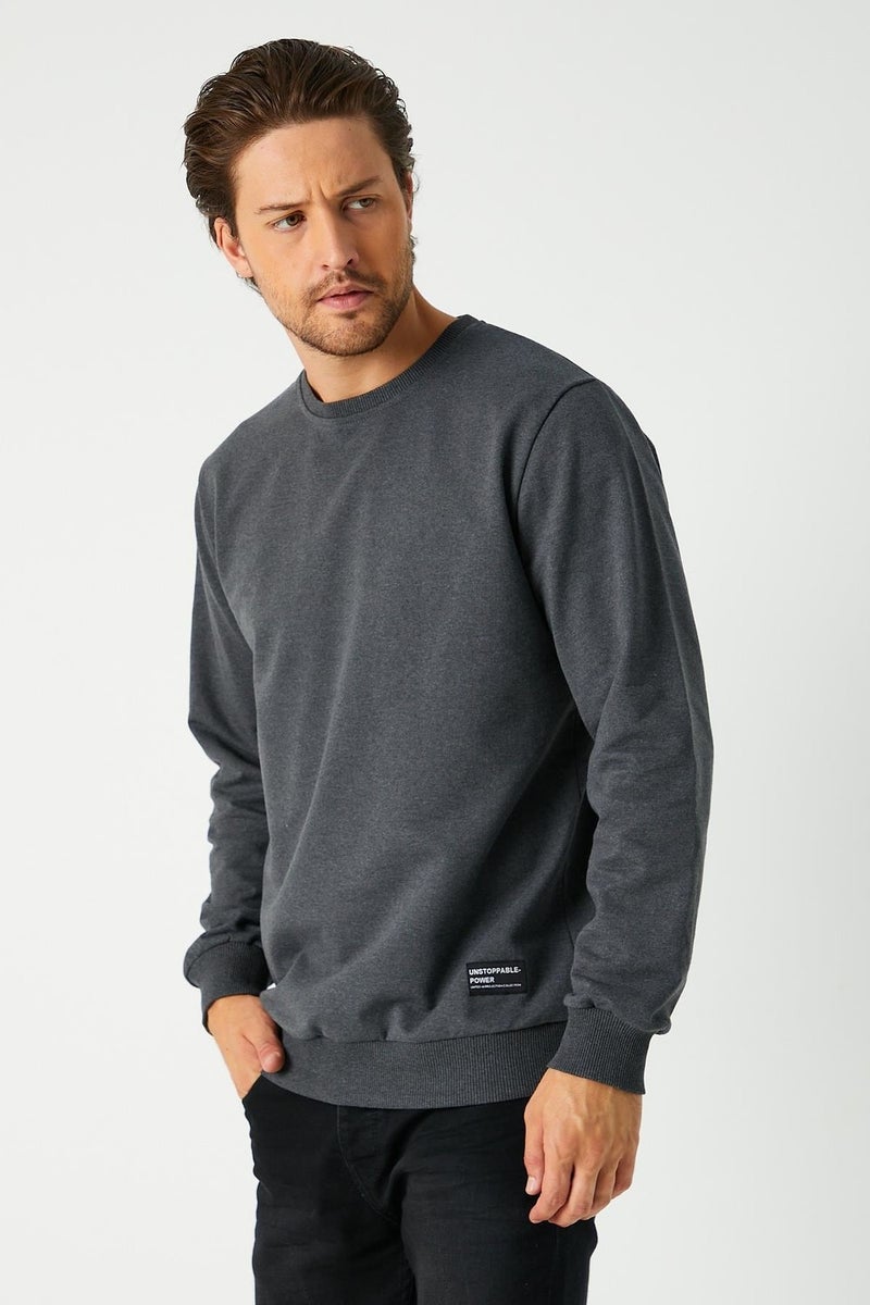 Men's Anthracite Basic Crew Neck Sweatshirt