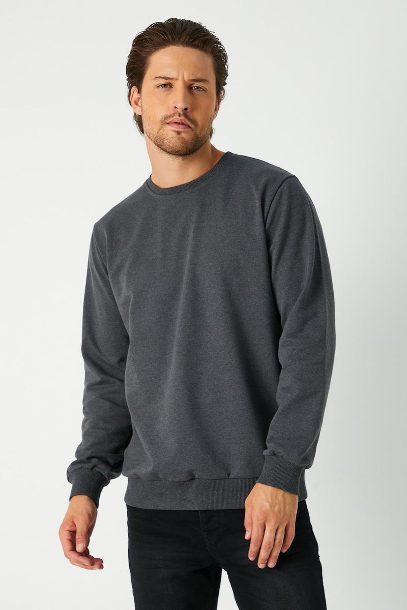 Men's Anthracite Basic Crew Neck Sweatshirt