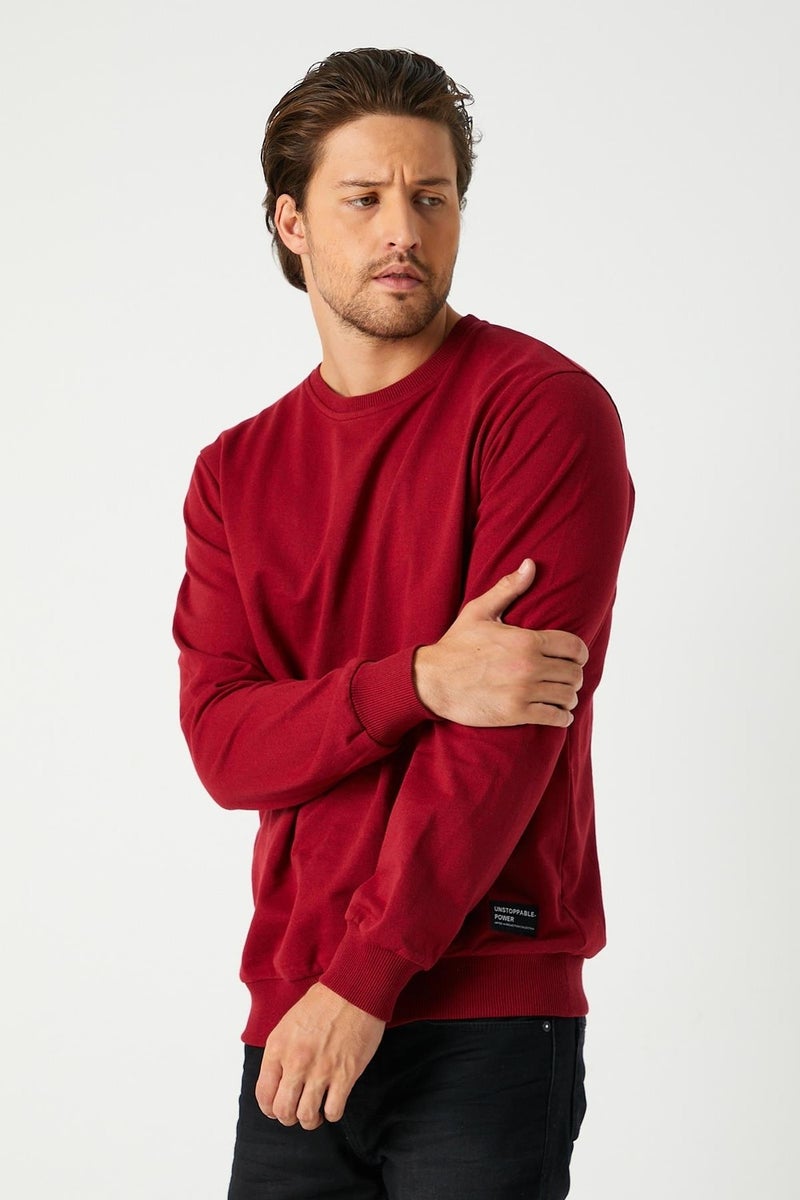 Men's Claret Red Basic Crew Neck Sweatshirt