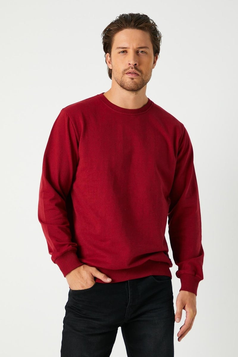 Men's Claret Red Basic Crew Neck Sweatshirt