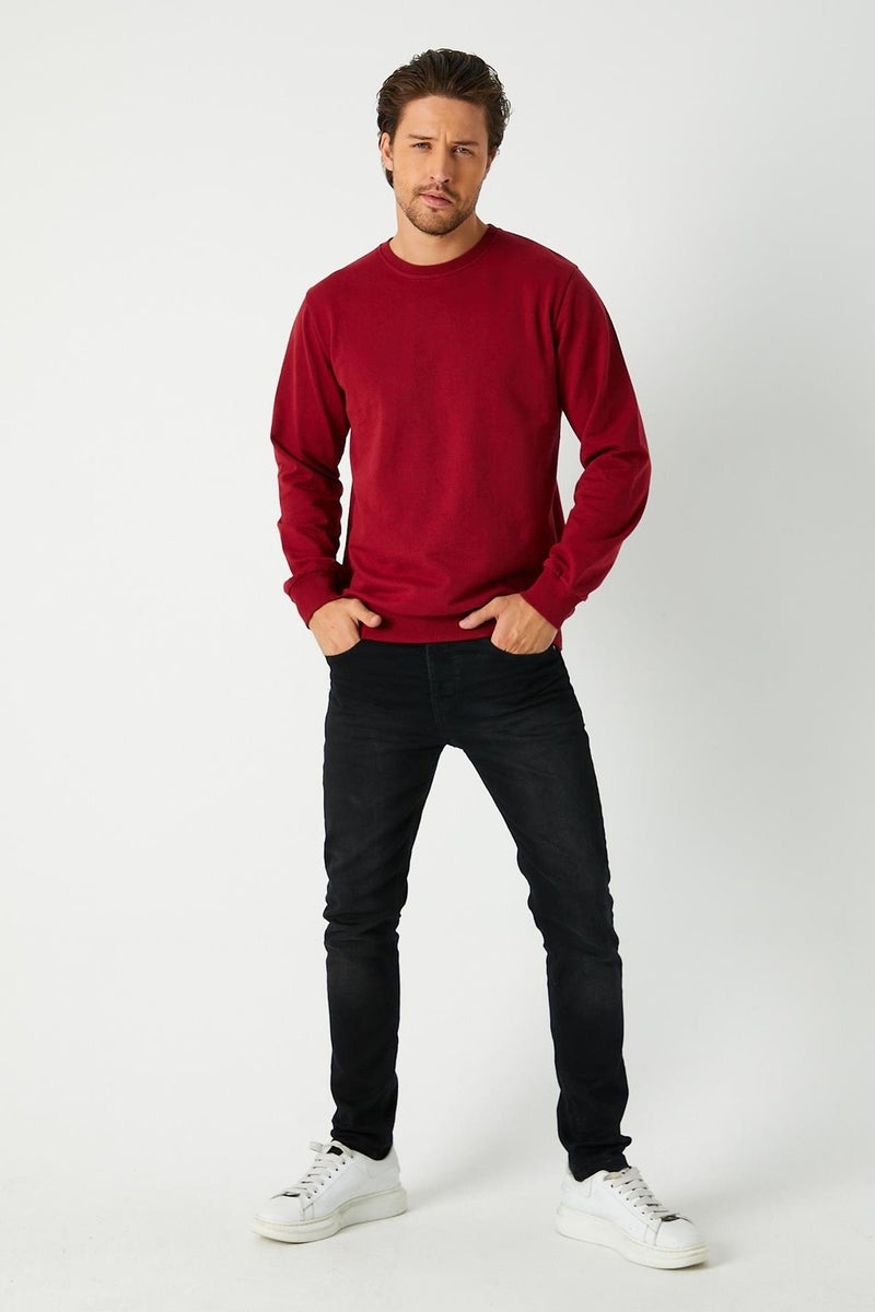 Men's Claret Red Basic Crew Neck Sweatshirt