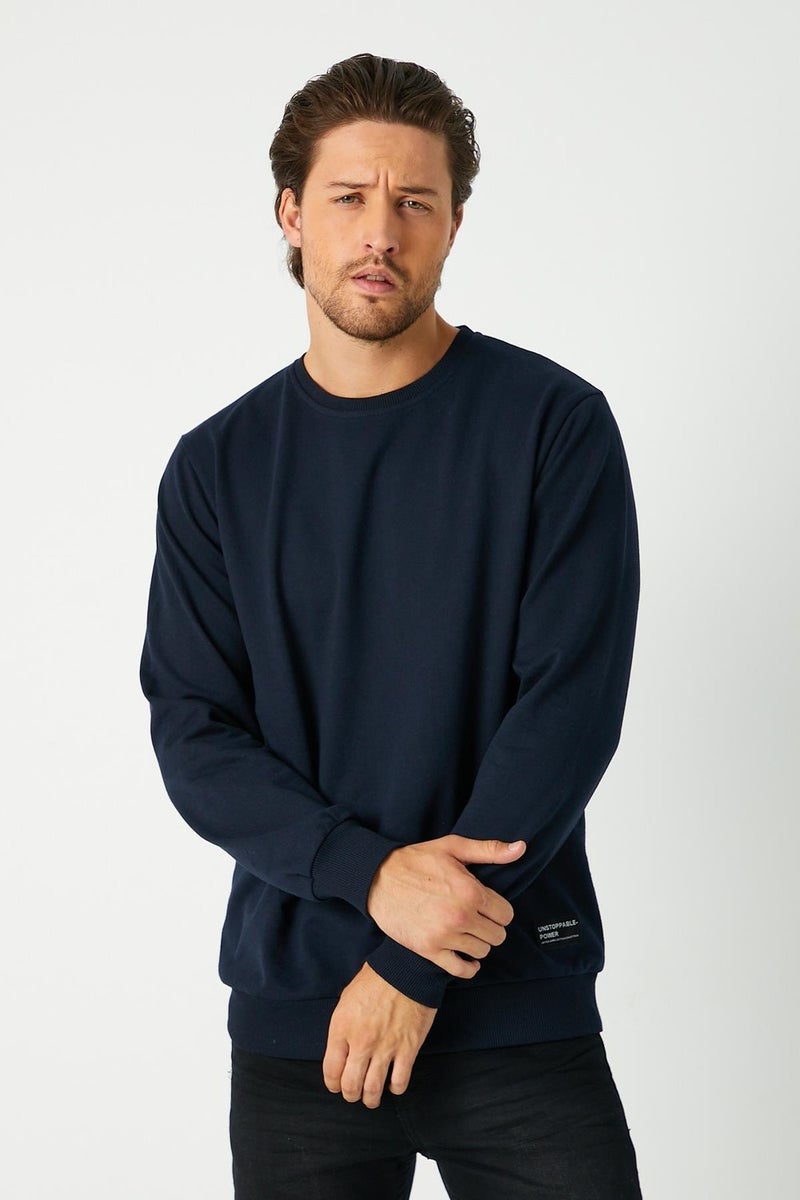 Men's Navy Blue Basic Crew Neck Sweatshirt