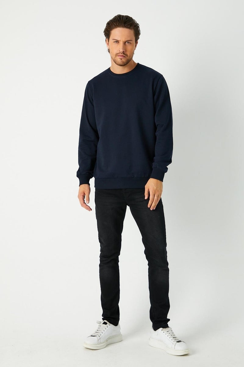 Men's Navy Blue Basic Crew Neck Sweatshirt