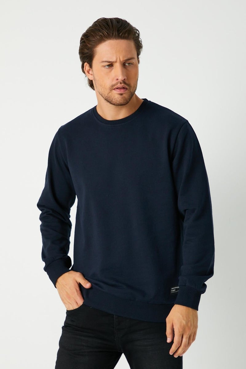 Men's Navy Blue Basic Crew Neck Sweatshirt