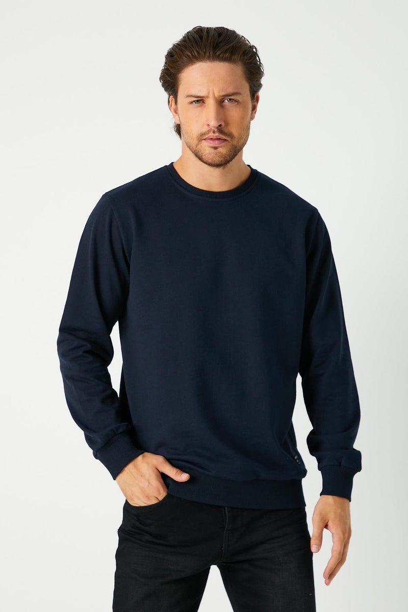 Men's Navy Blue Basic Crew Neck Sweatshirt