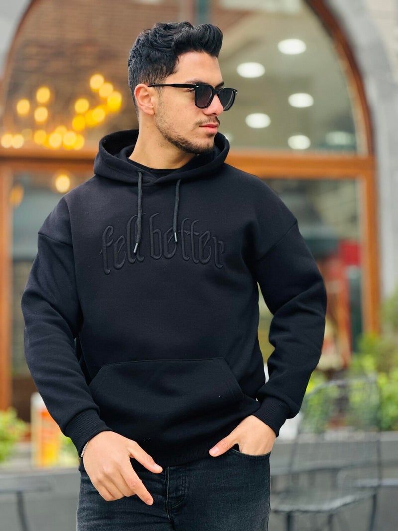 Black Fell Better Embroidered Hooded Three Thread Oversize Sweatshirt