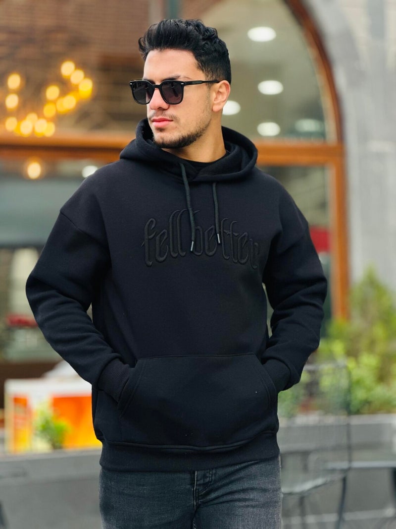 Black Fell Better Embroidered Hooded Three Thread Oversize Sweatshirt