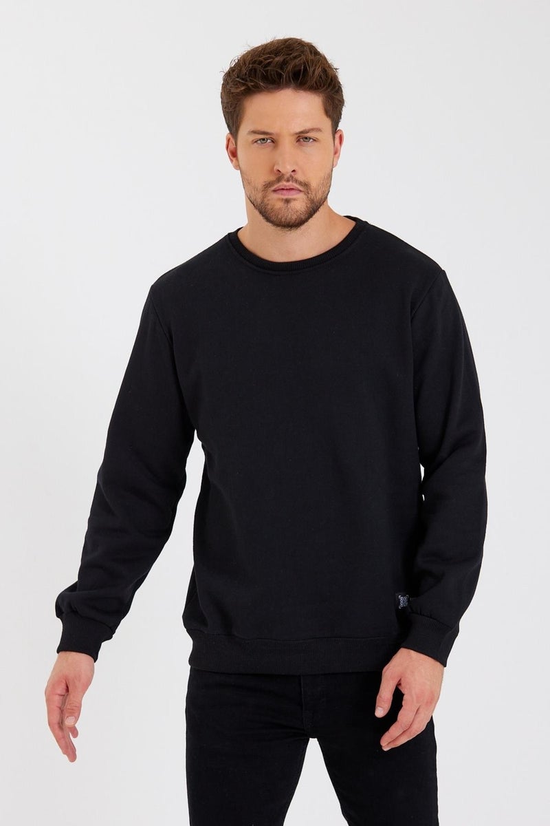 Crew Neck Label Detail Cotton Men's Sweatshirt