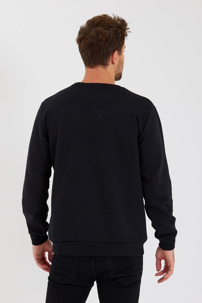 Crew Neck Label Detail Cotton Men's Sweatshirt