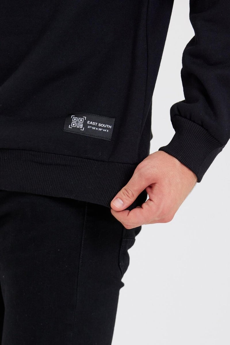 Crew Neck Label Detail Cotton Men's Sweatshirt