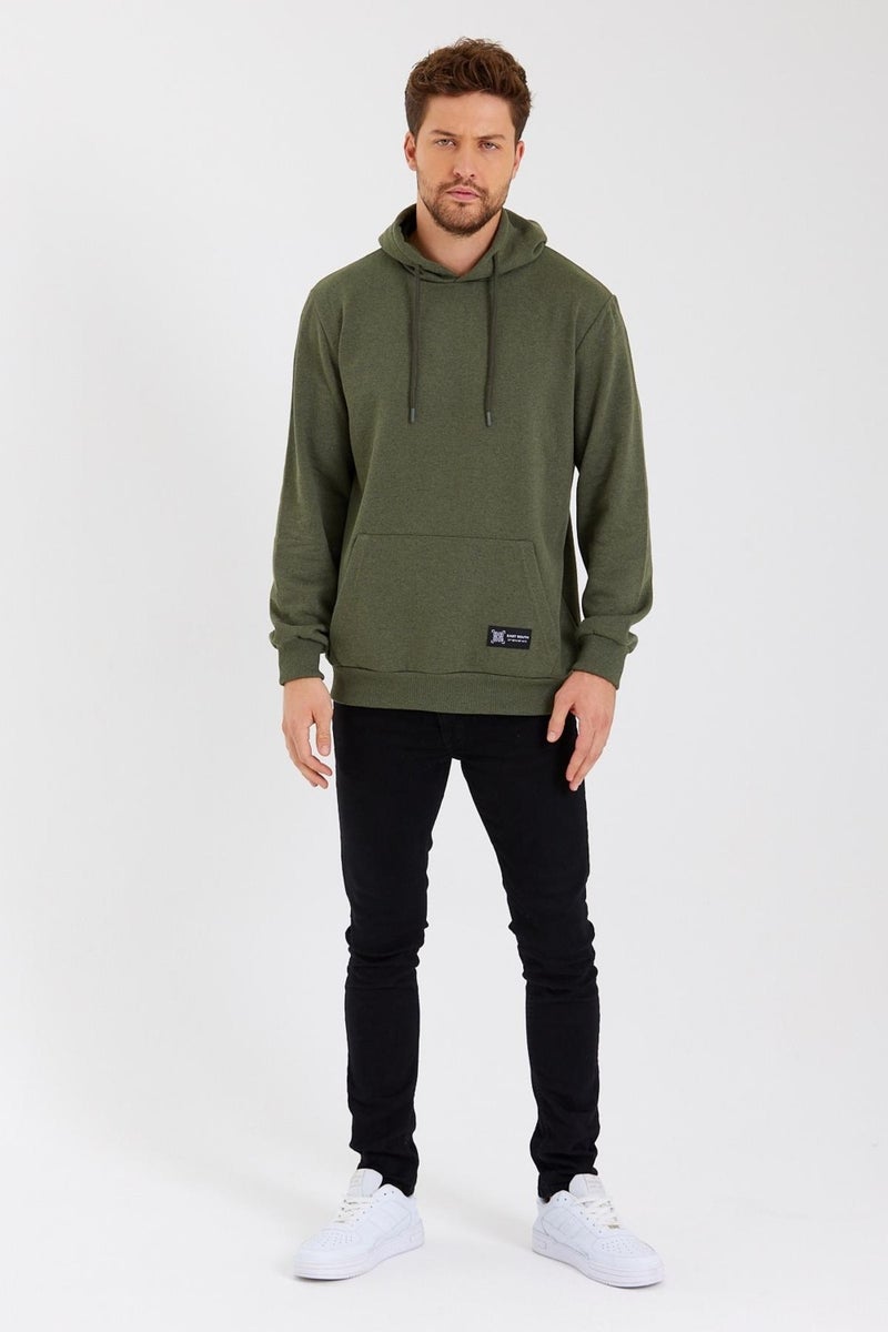 Khaki Kangaroo Pocket Hooded Men's Cotton Sweatshirt