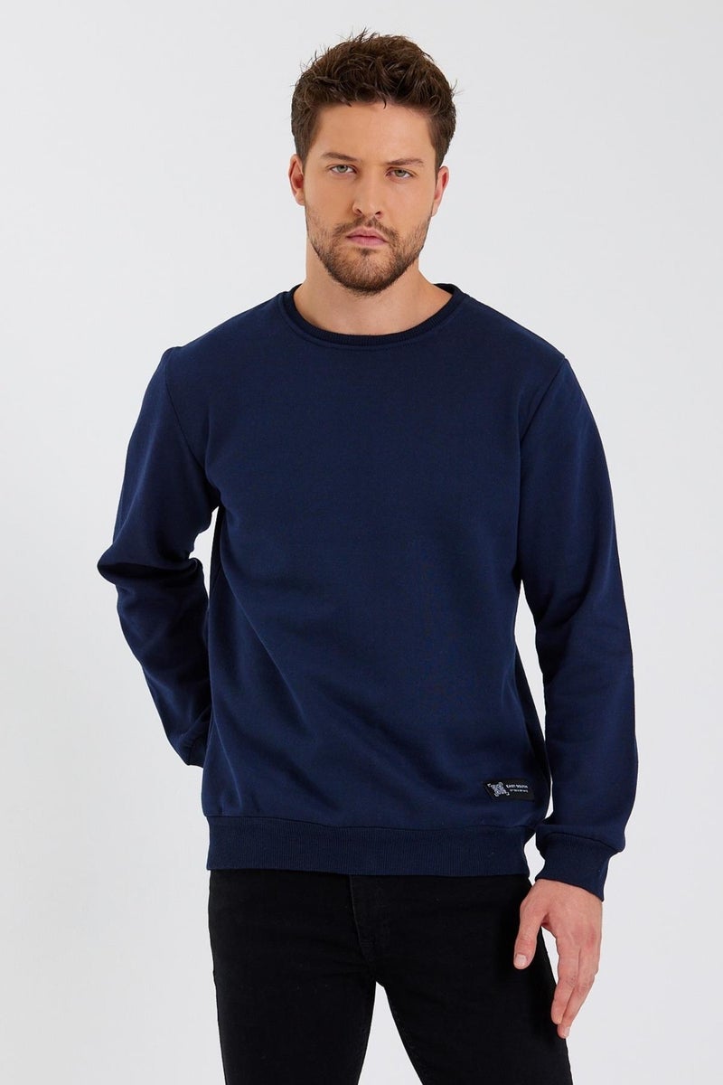 Crew Neck Label Detail Cotton Inside Men's Sweatshirt