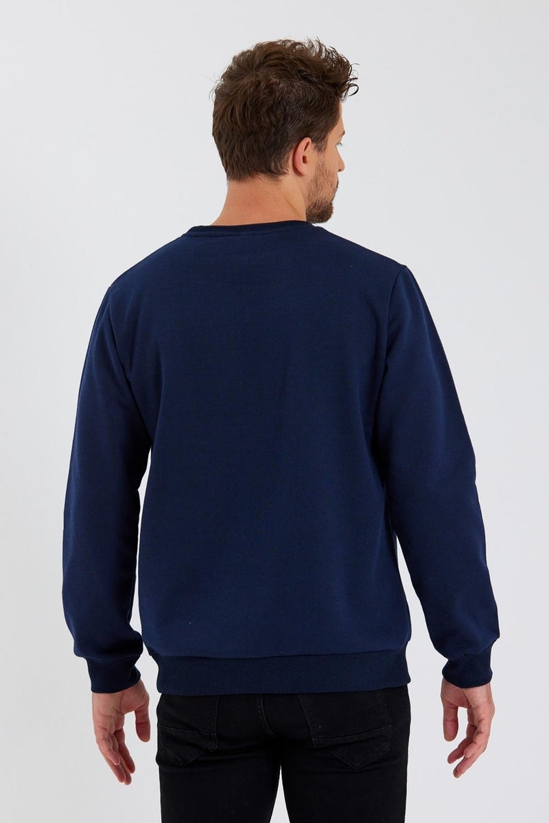 Crew Neck Label Detail Cotton Inside Men's Sweatshirt