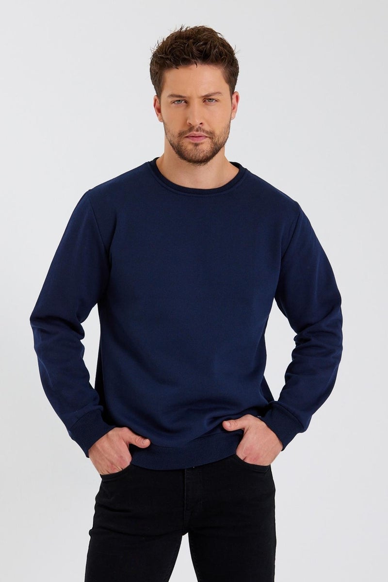 Crew Neck Label Detail Cotton Inside Men's Sweatshirt